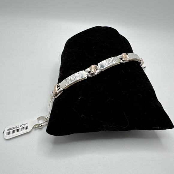 Designer Peruvian Sterling Silver 950 and 18K Gold Inlay Bracelet - 7.5” - Picture 1 of 9